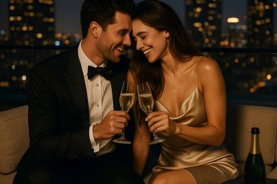 A couple seating in a Melbourne restaurant in a romantic atmosphere