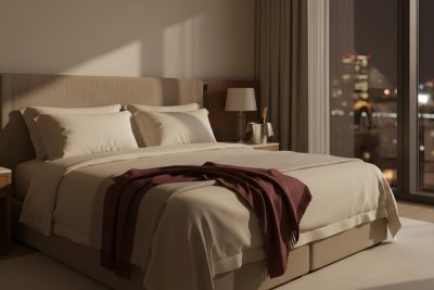 Elegant luxury bedroom setting with soft lighting for a private escort appointment